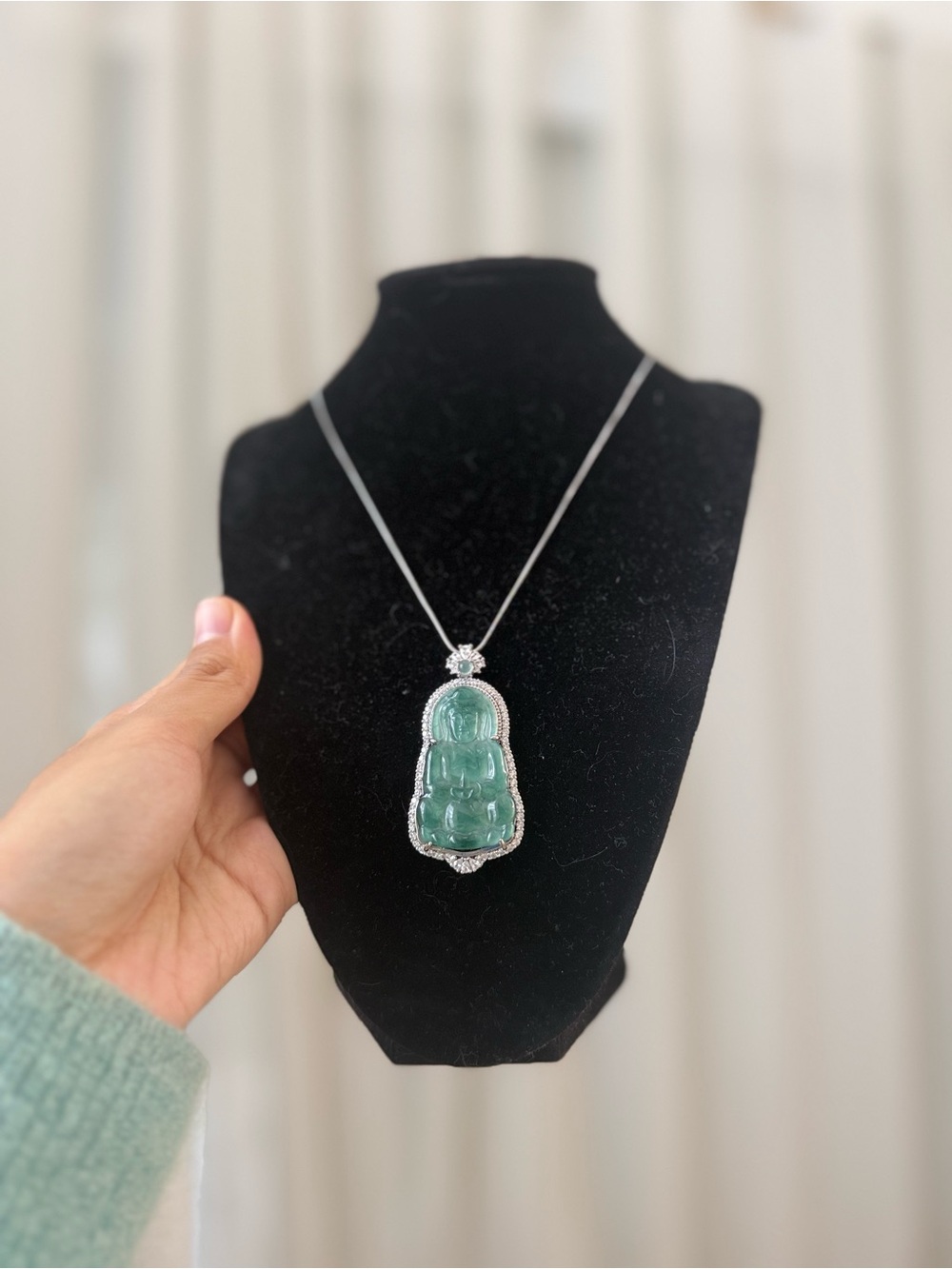 Certified Natural Grade A Jade Guanyin Pendent Necklace Real Jade
